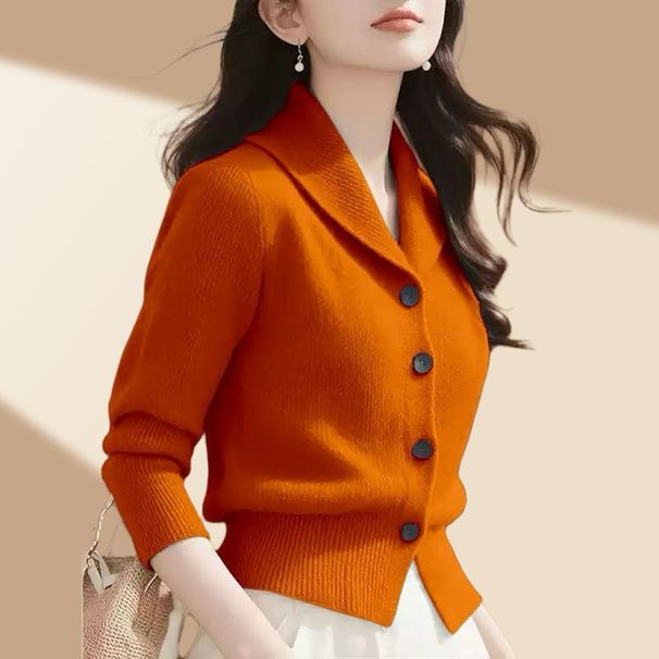 Women's Clothing Fashionable Of The Festive Red Long Sleeved Lapel Knitted Cardigan Top In Autumn And Winter_ecoleips.com