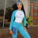 Women's Casual Sporty 3-Piece Set Color-Block Gym Outfit for Streetwear And Workouts Cropped Long Sleeve Top High-Waisted Lounge Pants Trendy_ecoleips.com