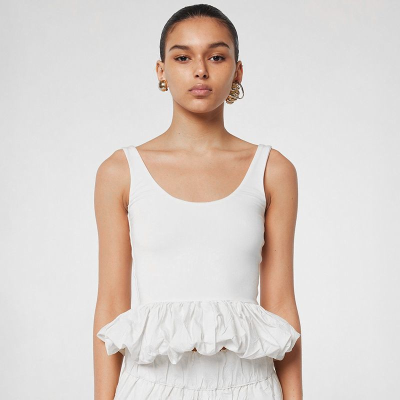 Square Neck Tank Tops For Women Sleeveless Backless Crop Top With Peplum Bubble Hem Summer Top Black White_ecoleips.com