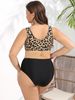 New European And American Style Plus-Size Sexy Leopard Print Knotted Front Two-Piece Swimsuit, Hot-Selling On_ecoleips.com