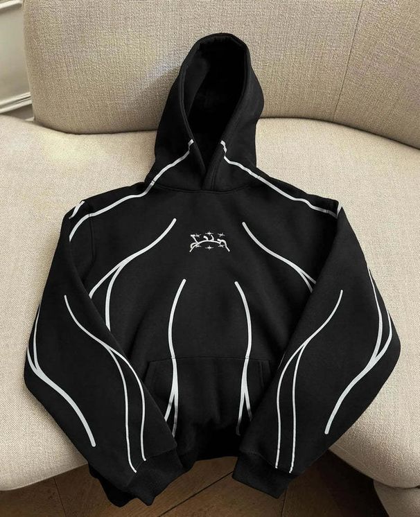 Y2K Retro Striped Hoodie – Unisex Oversized Pullover With 3D Print (S-4XL, Black/Blue) – 90s Streetwear Essential_ecoleips.com