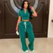 Fashion Casual Two Piece Suit For Women With Zipper Short Sleeved Short Top And Loose Trousers_ecoleips.com