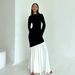 Sexy Long Maxi Dress, Classic Crew Neck, Long Sleeve, Elegant Ruched Detail, Skinny Slimming Silhouette, Stylish Evening Party Wear_ecoleips.com