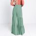 European And American Wide-leg For Commuting, High-waisted Green Flared Style With Straps, Drapey Trousers, New_ecoleips.com