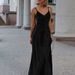 XY24609 Women's Elegant Long Dress Autumn V Neck Backless Satin Suspender Sexy And Stylish_ecoleips.com