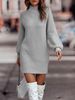 Women's Long Sleeve High Neck Sweater Dress – Soft Acrylic & Viscose Blend, Elegant Solid Color, Versatile Fall & Winter Fashion_ecoleips.com