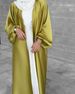Muslim Women's Satin Dress With Puff Sleeves Middle Eastern Cardigan Robe Abaya - Summer Winter Spring/Autumn Versatile Polyester Clothing_ecoleips.com