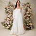 Elegant V-Neck Long Sleeve Maxi Dress – Flowy Chiffon Evening Gown For Women (White, S-XL)_ecoleips.com