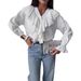 V-Neck Flounce Sleeve Blouse – French Vintage Inspired Oversized Cotton Shirt (S-XXL, White)_ecoleips.com