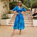 Women's Fashion Bohemian Print Dress V Neck Long Sleeve_ecoleips.com