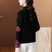 Autumn And Winter German Velvet Warm Inner Wear Embroidered Top For Women, Ethnic Style, Half-High Neck Base Shirt, Long_ecoleips.com