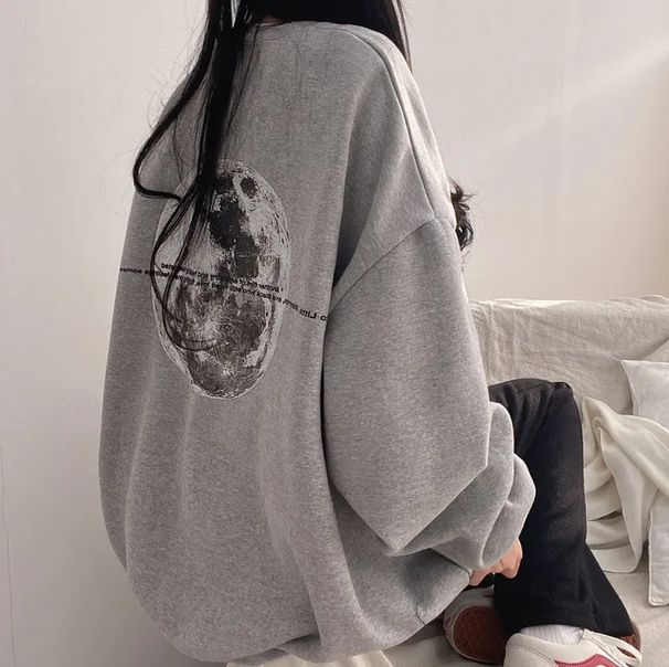 Women's plus Size Moon Long Sleeve Sweatshirt American Style Loose Fit Crew Neck Trendy Chic Top New 2024_ecoleips.com