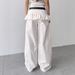 Floral Print Faux Two Piece Casual Pants Korean Style Hot Girl Loose Wide Leg Trousers for Women 2025 Niche Design_ecoleips.com