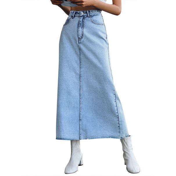 Verve 20257#Denim Women's Spring Summer Trendy Casual Versatile Fashion Long Skirt_ecoleips.com