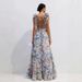 Women's Elegant Floral Chiffon Dress Deep V Neck Long Sleeveless Evening Gown European American Style Summer Fashion_ecoleips.com