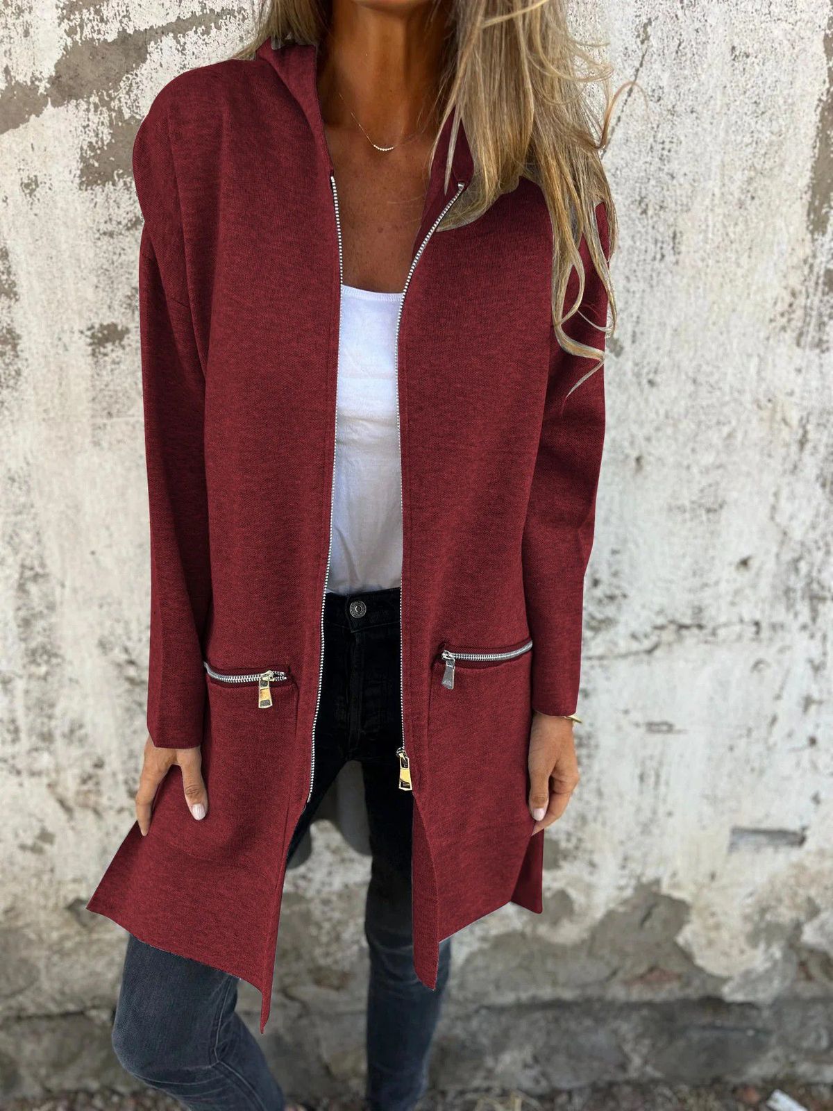 Men’s & Women’s Zip-Up Hooded Jacket – Oversized Casual Long Sleeve Coat Solid Color Long Sleeve Casual Zipper Hooded Jacket_ecoleips.com