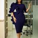 D608 Cross-Border European American Fashion Women's Dress With Round Neck, Elegant Three-Quarter Sleeves, Ruffled_ecoleips.com