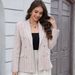 Pink Tweed Blazer Women Lapel Double Breasted Gold Button Long Sleeve Elegant Office Commuter Textured Jacket With Pockets_ecoleips.com