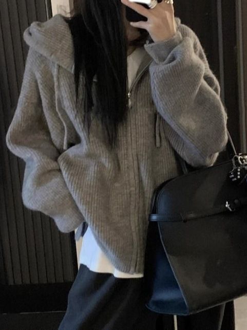 ng2510292 Ng2510292 Hooded Zipper Sweater For Women, Spring Autumn Korean Style, New Inner And Outer Wear, Lazy Loose Cardigan Knitwear,_ecoleips.com