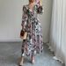 Women's Clothing Temperament Elegant Style Printed V Neck Waist Dress Women's Clothing Spring And Summer_ecoleips.com