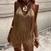 Sexy Halter Hight Street Summer Mini Dress Women Elegant Backless Solid Color Party Dress 2026 Fashion Tassels Shiny Beach Dress_ecoleips.com