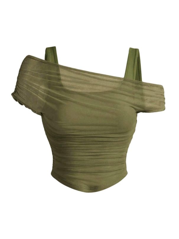 2026 Spri New Arrival: Elegant And Alluri Tight-Fitti Mesh Body-Contouri Ruched Short Pullover Camisole For_ecoleips.com