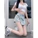 Two-Piece Denim Shorts Women, Summer A-Line High Waist Irregular Stylish Tie Skirt Pants For Petite Hot Girls_ecoleips.com
