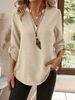 Verve 2025 Solid Color Women's Fashion Casual Nine-Quarter Sleeve Notched V-Neck Shirt For Women_ecoleips.com