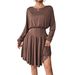 High-Waisted Ruffle Dress For Women - Elegant A-Line Office Dress With Batwing Sleeves Premium Fabric_ecoleips.com