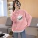 Korean Style Women's Sweatshirt Loose Casual round Neck Fleece Lined Thickened Autumn Winter Top_ecoleips.com