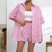 2026 Spring/Summer Cross-Border European And American Women's Fashion New Stylish Turn-Down Collar Striped Short-Sleeve_ecoleips.com