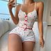 Women's Heart Shaped Printed Pajamas Set Contrast Color Home Clothes Front Slit Suspender Design New_ecoleips.com