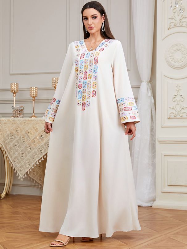 Elegant Sequined Embroidered Long Robe Women's Luxurious Fashionable Ethnic Style Casual Dress Long Sleeved_ecoleips.com
