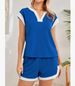 Summer Women's Casual Set V Neck Short Sleeved Color Block Striped Fashion Two Piece Shorts_ecoleips.com