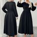 Women's Plus Size Black Dress – Elegant Bow Detail Retro Wrap Dress For Autumn Winter_ecoleips.com