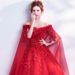 Women’s Clothing Rose Red Evening Dress With Long Sleeves And Veil New Bride Wedding Toast Dress Fairy Evening Dress_ecoleips.com