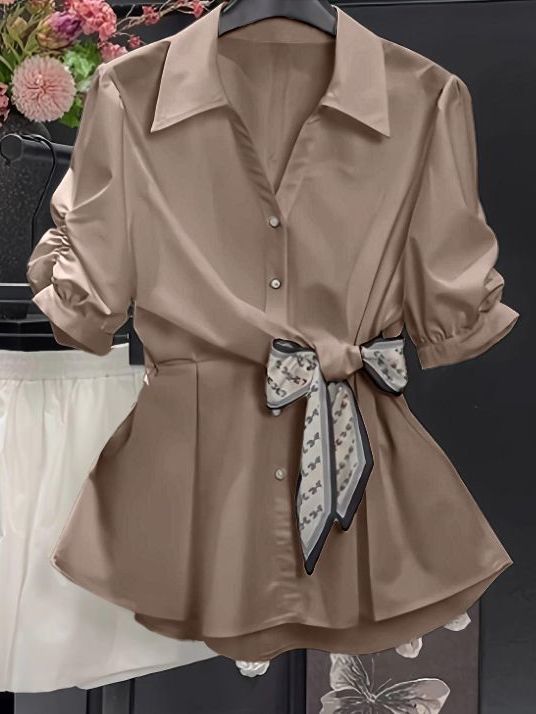 White Chiffon Blouse For Women High End Slim Fitting Summer Style Popular_ecoleips.com