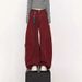 Vintage Red Jeans For Women Spring And Autumn New High Waist Casual Floor-Length Loose Wide-Leg Scimitar Pants_ecoleips.com