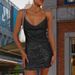 Glamorous Sequin Halter Bodycon Mini Dress - Stretch Polyester High Waist Backless Party Dress For Women_ecoleips.com