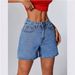 Classic Blue Denim Shorts For Women - Mid-Rise Straight Leg Summer Shorts With Button Detail, Comfort Stretch_ecoleips.com