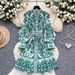 Women's Retro Court Style Midi Dress High End Printed Lantern Sleeve Stand Collar Slimming Waist Mature Fashion_ecoleips.com