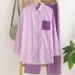 Women's Spring Autumn Striped Casual Long Sleeve Two Piece Set Fashion Sportswear Trousers_ecoleips.com