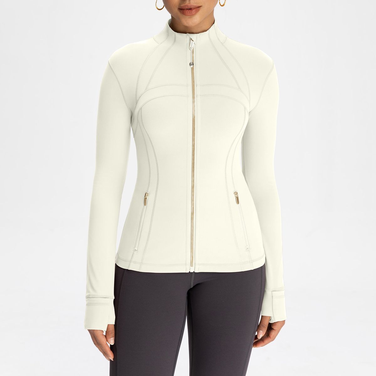 Performance Yoga Jacket For Women – Slim-Fit Stand Collar Gym Top With Naked Sensation (12 Colors, Gold Zipper Options)_ecoleips.com
