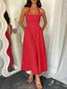 Women Dress Halter Square Neck High Waist A Line Midi Gown Chic New Spring Summer Casual Dress Beach Date Flowy Outfit_ecoleips.com
