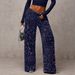 Glitter Wide Leg Pants With Drawstring - Stretchy High Waisted Trousers For Women, Trendy Casual & Party Wear_ecoleips.com