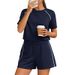 Women's Summer Shorts Set – Stretchy Round-Neck Top & Pocket Shorts (Black/Navy/6 Colors) – Gym, Running & Casual Outfits_ecoleips.com