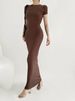 Women's Slim Fit Long Dress European American Style Figure Flattering Summer Sexy Elegant Round Neck Short Sleeves_ecoleips.com