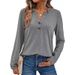 Women's Long Sleeve T-Shirt V-Neck Casual Loose Top Spring/Autumn Fashion European And American Style Cross-Border Clothing_ecoleips.com