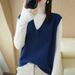 Aria Basics Loose V-neck Wool Knit Sleeveless Vest, Korean Style, Solid Color, Youthful Casual Women's Vest Top, Elegant_ecoleips.com