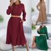 Real Shot Of 2026 Spring/summer European And American Casual Solid Color Long-sleeve Pocket Pleated Dress,_ecoleips.com